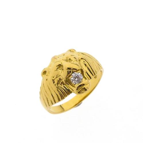 18 Krt. Gouden ring met leeuwenkop | Zirconia (unisex ring), Sieraden, Tassen en Uiterlijk, Ringen, Dame of Heer, Met edelsteen