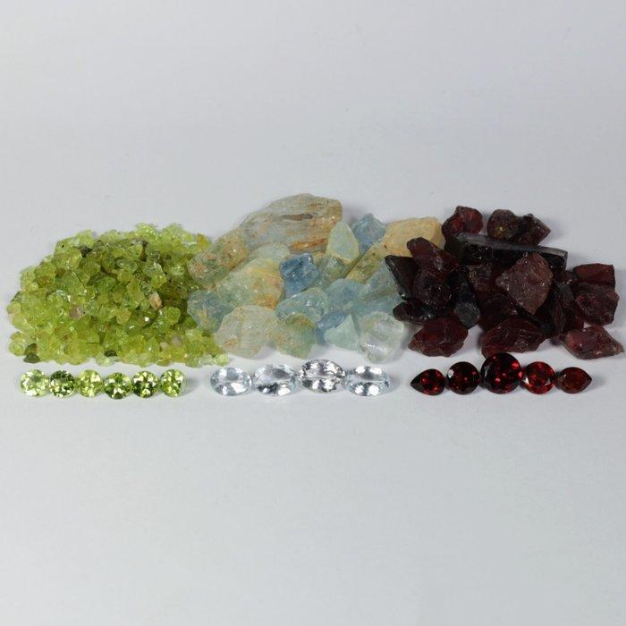 Verzameling van Peridot, Aquamarijn, Granaat Voor en na -, Verzamelen, Mineralen en Fossielen