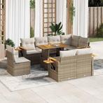 vidaXL 9-delige Loungeset met kussens poly rattan acacia, Verzenden, Nieuw, Rotan, Loungeset