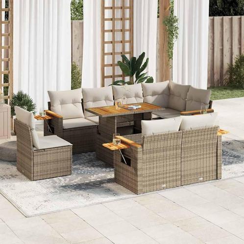 vidaXL 9-delige Loungeset met kussens poly rattan acacia, Tuin en Terras, Tuinsets en Loungesets, Loungeset, Nieuw, Rotan, Verzenden