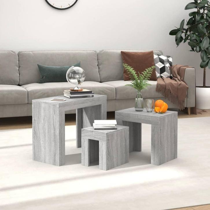 vidaXL 3-delige Tafeltjesset bewerkt hout grijs sonoma, Huis en Inrichting, Tafels | Salontafels, Nieuw, Minder dan 50 cm, Overige houtsoorten