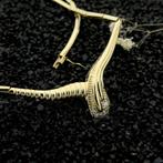 Gouden staafjes schakelcollier met vaste hanger en zirconia, Gebruikt, Overige kleuren, Ophalen of Verzenden, Met edelsteen