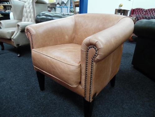 Chesterfield Maarssen  Camel Lederen Chesterfield Club Chair, Huis en Inrichting, Fauteuils, Zo goed als nieuw, Leer, Ophalen