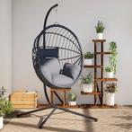 vidaXL Hangstoel met standaard rattan en staal grijs, Verzenden, Nieuw