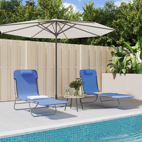 vidaXL Ligbedden 2 st inklapbaar textileen en staal blauw, Tuin en Terras, Ligbedden, Nieuw, Verzenden