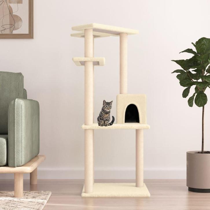 vidaXL Kattenmeubel met sisal krabpalen 123 cm crèmekleurig, Dieren en Toebehoren, Katten-accessoires, Nieuw, Verzenden