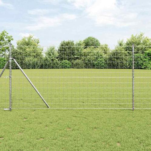 vidaXL Hecke met palen Zilver 1 x 25 m Staal, Tuin en Terras, Schuttingen, Nieuw, IJzer, Verzenden