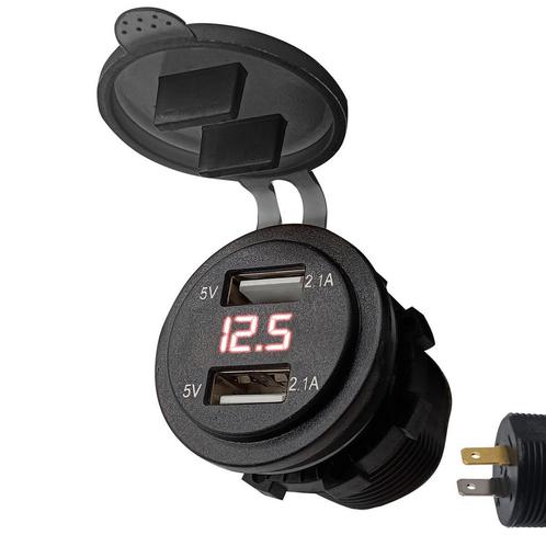 ProRide 12V USB Autolader 2 Poorten Inbouw met Voltmeter -, Doe-het-zelf en Verbouw, Elektra en Kabels, Nieuw, Verzenden