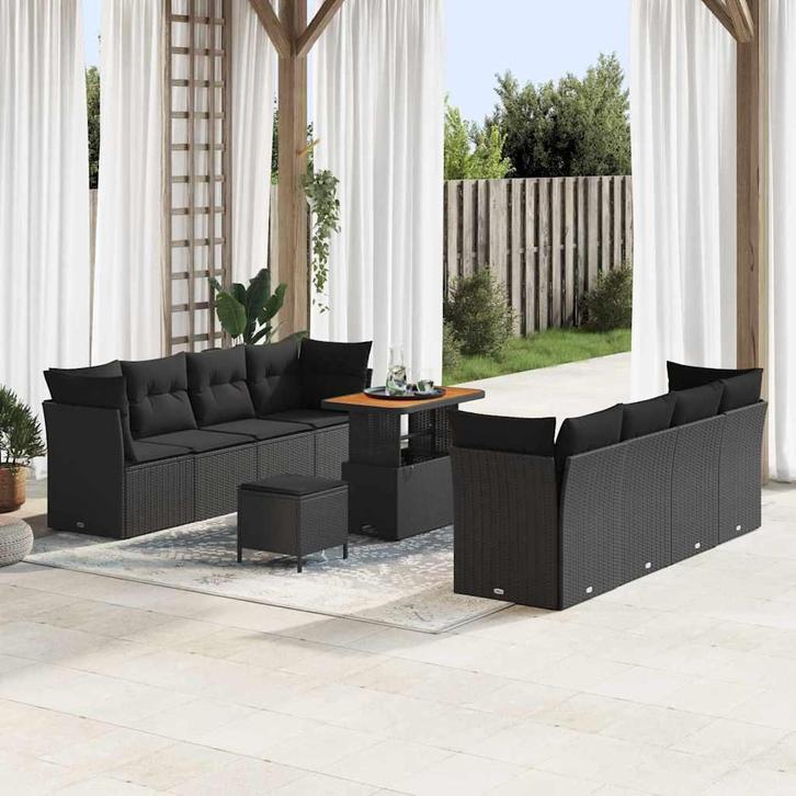 vidaXL Tuin Sofa Set 11 pcs Zwart poly rattan, Tuin en Terras, Tuinsets en Loungesets, Nieuw, Verzenden