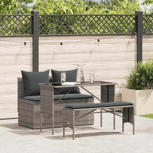 vidaXL 3-delige Tuinset met kussens poly rattan grijs, Tuin en Terras, Tuinsets en Loungesets, Tuinset, Nieuw, 4 zitplaatsen, Rotan