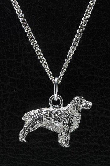 Zilveren Engelse springer spaniel ketting hanger - groot, Sieraden, Tassen en Uiterlijk, Kettinghangers, Verzenden