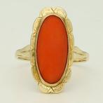 Ring - 14 karaat Geel goud - Bloedkoraal, Sieraden, Tassen en Uiterlijk, Ringen, Nieuw