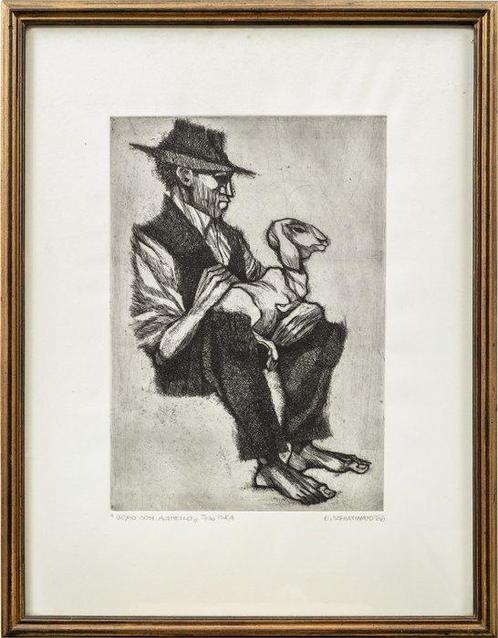 Enrico Schiavinato (1925-2003) - Man with lamb, Antiek en Kunst, Antiek | Overige Antiek