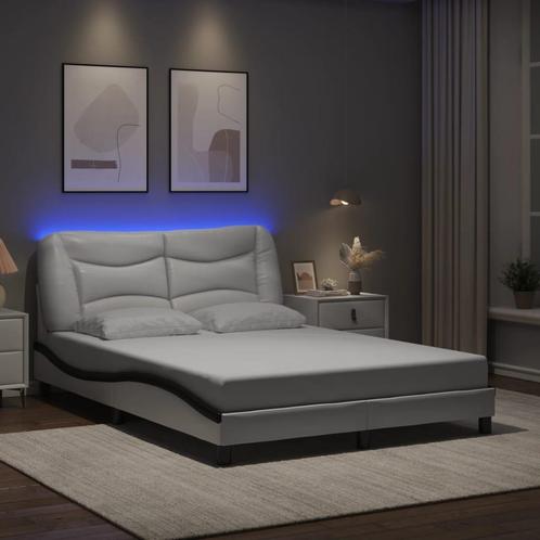 vidaXL Bedframe met LED-verlichting kunstleer wit en zwart, Huis en Inrichting, Slaapkamer | Bedden, 120 cm, 200 cm, Wit, Twijfelaar