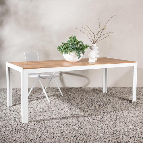 Witte tuintafel van aluminium | Houten tafelblad, Tuin en Terras, Tuintafels, Nieuw, Hout, Rechthoekig, Verzenden