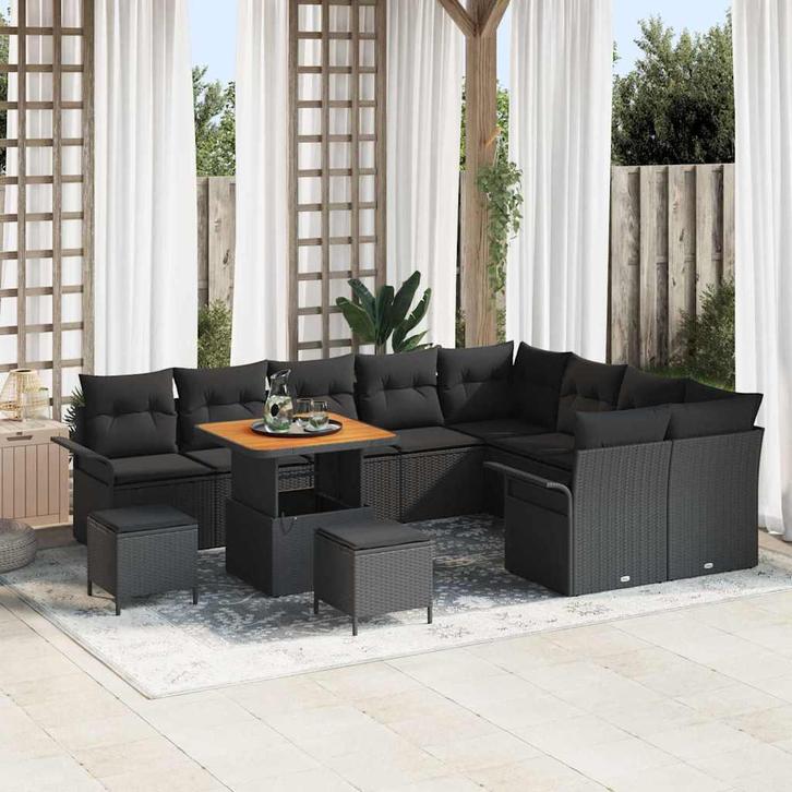 vidaXL Tuin Sofa Set 12 pcs Zwart poly rattan, Tuin en Terras, Tuinsets en Loungesets, Nieuw, Verzenden