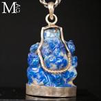 Lapis lazuli - Ganesha uitgehouwen - zilveren hanger –