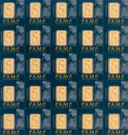 25 x 1 gram goudbaar multigram Pamp Suisse, Postzegels en Munten, Edelmetalen en Baren, Goud, Verzenden