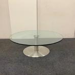 Ronde glazen salontafel met metalen poot Ø 110 cm, Metaform, Gebruikt, Ophalen of Verzenden