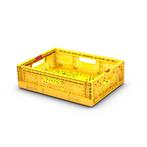 Vouwkrat 400x300x110mm, geel, geperforeerd, gebruikt, Ophalen of Verzenden