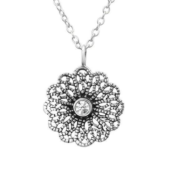 Ketting zilver met kristal, Sieraden, Tassen en Uiterlijk, Kettingen, Zilver, Nieuw, Zilver, Ophalen of Verzenden