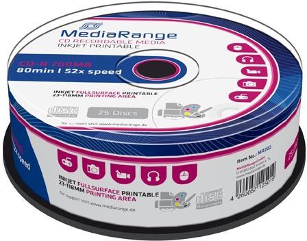 MediaRange | CD-R | 700 MB | Inkjet Printable | 25 Stuks, Computers en Software, Beschrijfbare discs, Nieuw, Verzenden