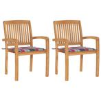 vidaXL Tuinstoelen 2 st met rood geruite kussens massief, Verzenden, Nieuw, Teakhout