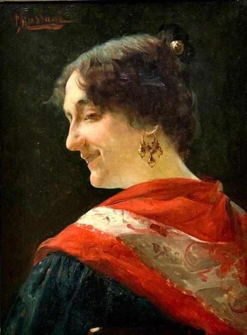 Pompeo Massani (1850-1920) - Ritratto di popolana, Antiek en Kunst, Kunst | Schilderijen | Klassiek