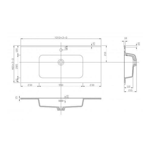 Wastafel Wiesbaden Ribbella 100 cm Mat Zwart, Doe-het-zelf en Verbouw, Sanitair, Ophalen of Verzenden