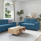 vidaXL Bank 3 pcs Blauw Linnen-mix stof, Huis en Inrichting, Banken | Bankstellen, Verzenden, Nieuw, Stof, 200 tot 250 cm