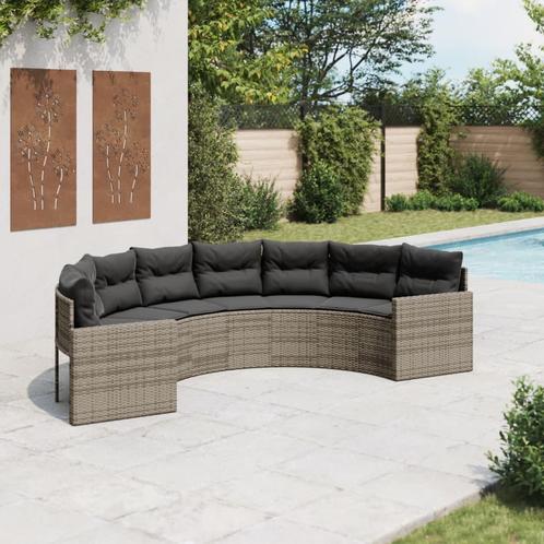 vidaXL Tuinbank met kussens halfrond poly rattan grijs, Tuin en Terras, Tuinsets en Loungesets, Nieuw, Rotan, Verzenden