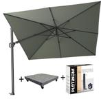 Challenger T2 zweefparasol 300x300 cm olijf  met, Tuin en Terras, Parasols, Ophalen of Verzenden, Nieuw