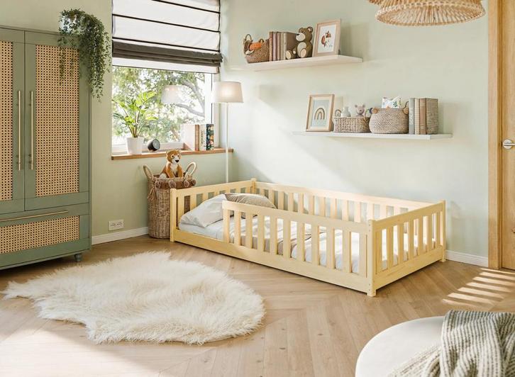Kinderbed Vloerbed Owen - 80 x 160 - Naturel/hout, Kinderen en Baby's, Kinderkamer | Bedden, 160 tot 180 cm, Nieuw, 70 tot 85 cm