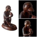 sculptuur, Scimmia con melograno - XIX sec - 18 cm - Hout, Antiek en Kunst, Antiek | Keramiek en Aardewerk