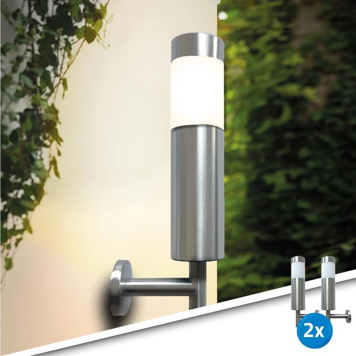Solar wandlamp Lucifer RVS op zonne energie - Set van 2, Tuin en Terras, Buitenverlichting, Led, Licht-donker-sensor, Zonne-energie