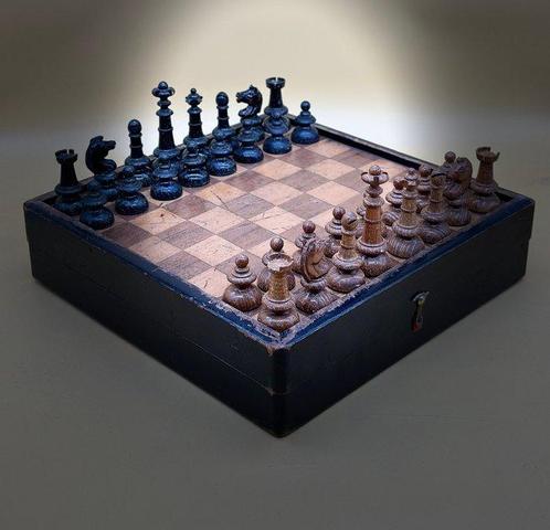 Schaakspel - Antikes Kombi-Spielbrett – Schachspiel und, Antiek en Kunst, Curiosa en Brocante