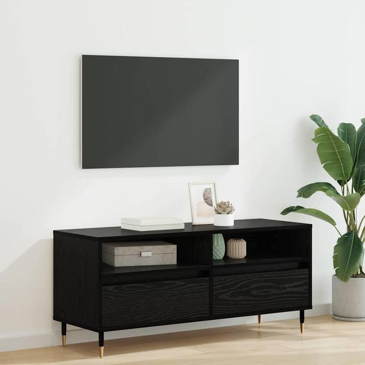 vidaXL TV-kast met lade Zwart Eiken 100 x 34,5 x 44,5 cm, Huis en Inrichting, Kasten | Televisiemeubels, Nieuw, 100 tot 150 cm