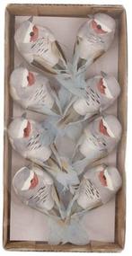 Vogeltjes op clip Wit Bruin Grijs 8x3,5x3,5 cm 8 stuks, Hobby en Vrije tijd, Knutselen, Ophalen of Verzenden, Nieuw