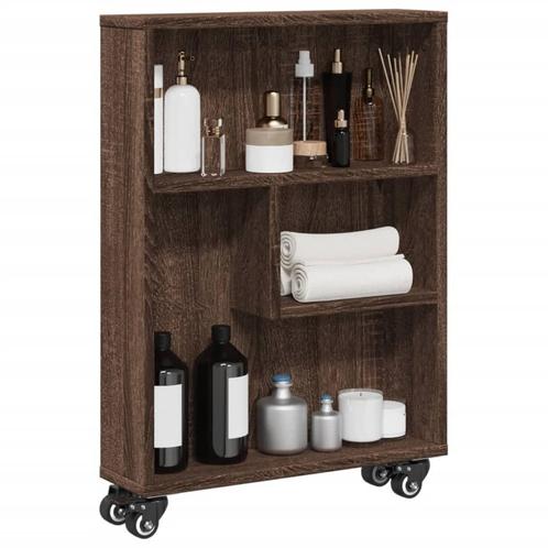 vidaXL Opbergtrolley smal 48x13x68 cm bewerkt hout bruin, Huis en Inrichting, Kasten | Boekenkasten, Nieuw, Overige houtsoorten