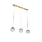 Art deco hanglamp messing met groen glas 3-lichts - Pallon, Nieuw, Glas, Art Deco, 75 cm of meer