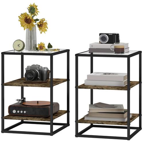 Bijzettafels - Modern design - Glazen blad - Bruin, Huis en Inrichting, Tafels | Bijzettafels, Nieuw, Ophalen of Verzenden