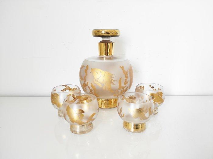 Drankservies - Glas - Verre givré - Poissons, Antiek en Kunst, Antiek | Meubels | Tafels