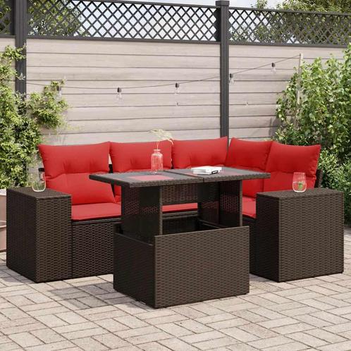 vidaXL 5-delige Loungeset met kussens poly rattan acacia, Tuin en Terras, Tuinsets en Loungesets, Loungeset, Nieuw, Rotan, Verzenden