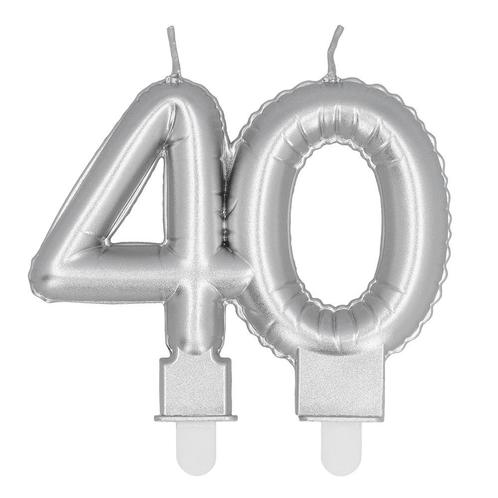 Zilveren Kaars 40 Jaar 8cm, Hobby en Vrije tijd, Feestartikelen, Nieuw, Verzenden