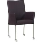 Leren eetkamerstoel Comfort met wieltjes en armleuning -, Huis en Inrichting, Stoelen, Leren eetkamerstoel Comfort met wieltjes en armleuning - Toledo Merlin (donkerpaars) - Poten staal rond RVS past perfect in uw interieur als u woonstijl: Modern is.