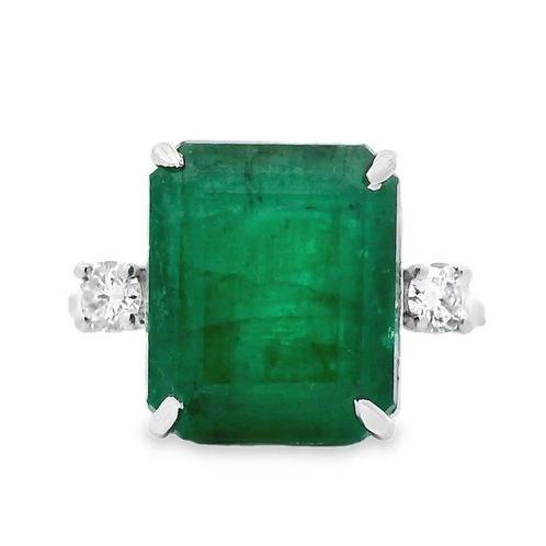 Ring Platina - 8.50ct. tw. Smaragd - Diamant - Zambia, Sieraden, Tassen en Uiterlijk, Ringen