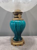 Petroleumlamp - Brons, Glas, Keramiek - turkoois blauw