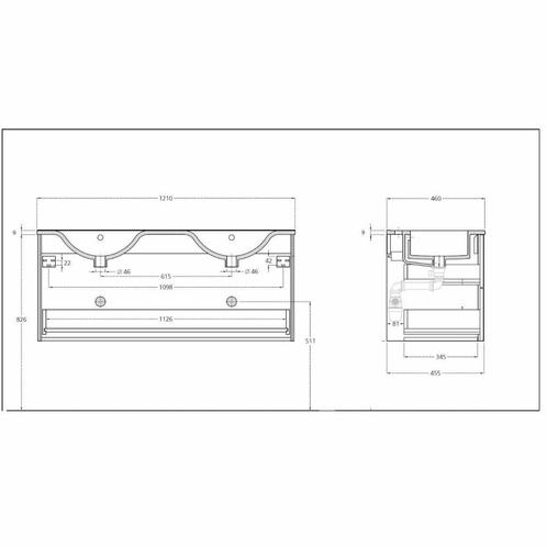 Badkamermeubel Solid Surface AQS Stockholm 120x46 cm Rechts, Huis en Inrichting, Badkamer | Badkamermeubels, Ophalen of Verzenden