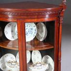 Kwartronde hoekkast in mahonie ca 1890 met gebogen ruiten N, Antiek en Kunst, Antiek | Meubels | Kasten, Ophalen of Verzenden