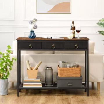 Landelijke Consoletafel Zwart en Vintage Bruin Hout – 100cm beschikbaar voor biedingen